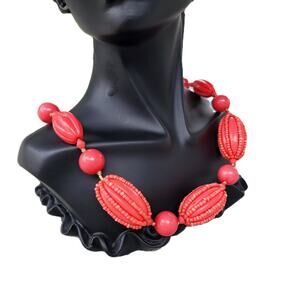 Vintage Chunky Coral Lucite Beaded Statement Necklace